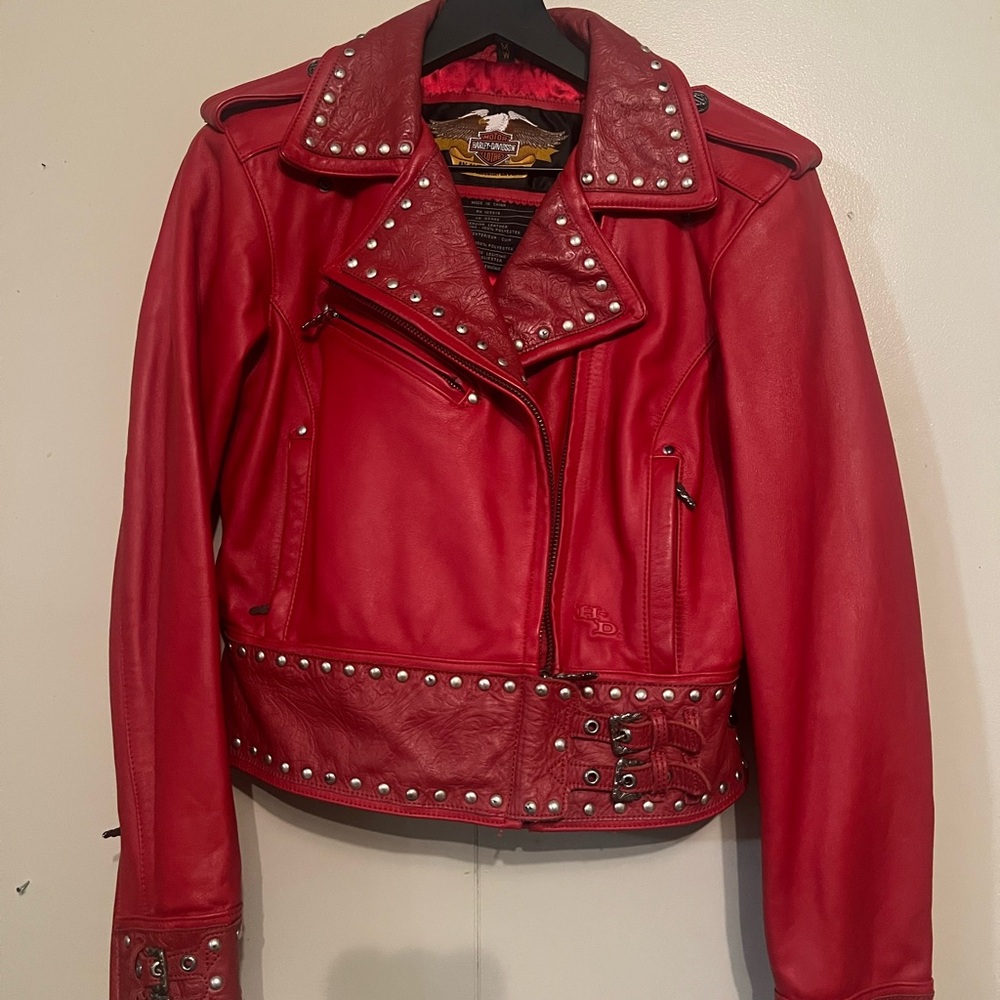 Harley Davidson Red Studded Leather Jacket